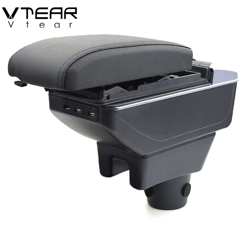 Vtear for mitsubishi Attrage Mirage Armrest USB Charging Heighten Double Layer Central Content Storage Box Arm Rest Accessories