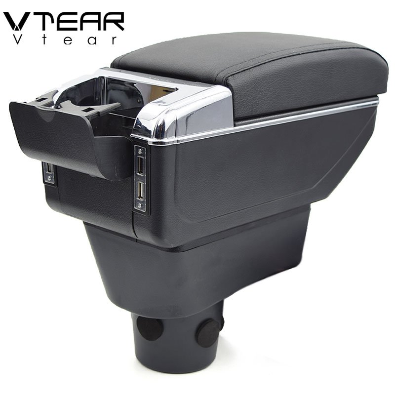 Vtear for mitsubishi Attrage Mirage Armrest USB Charging Heighten Double Layer Central Content Storage Box Arm Rest Accessories