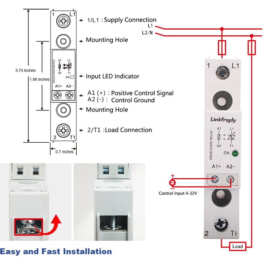 TRA23D25 25A DC AC Smart Auto Solid State Relay Board 3V-32V in Out 24-280VAC Electrical Voltage SSR Relay