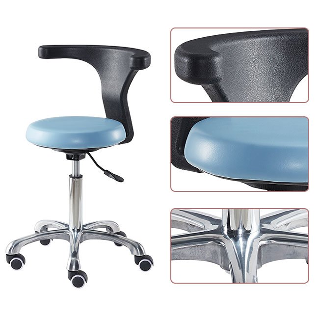 Hospital Furniture Blue Color Comfortable Soft Round Chair Seat Clinic Dental Chair with Armrest and Foot Rest