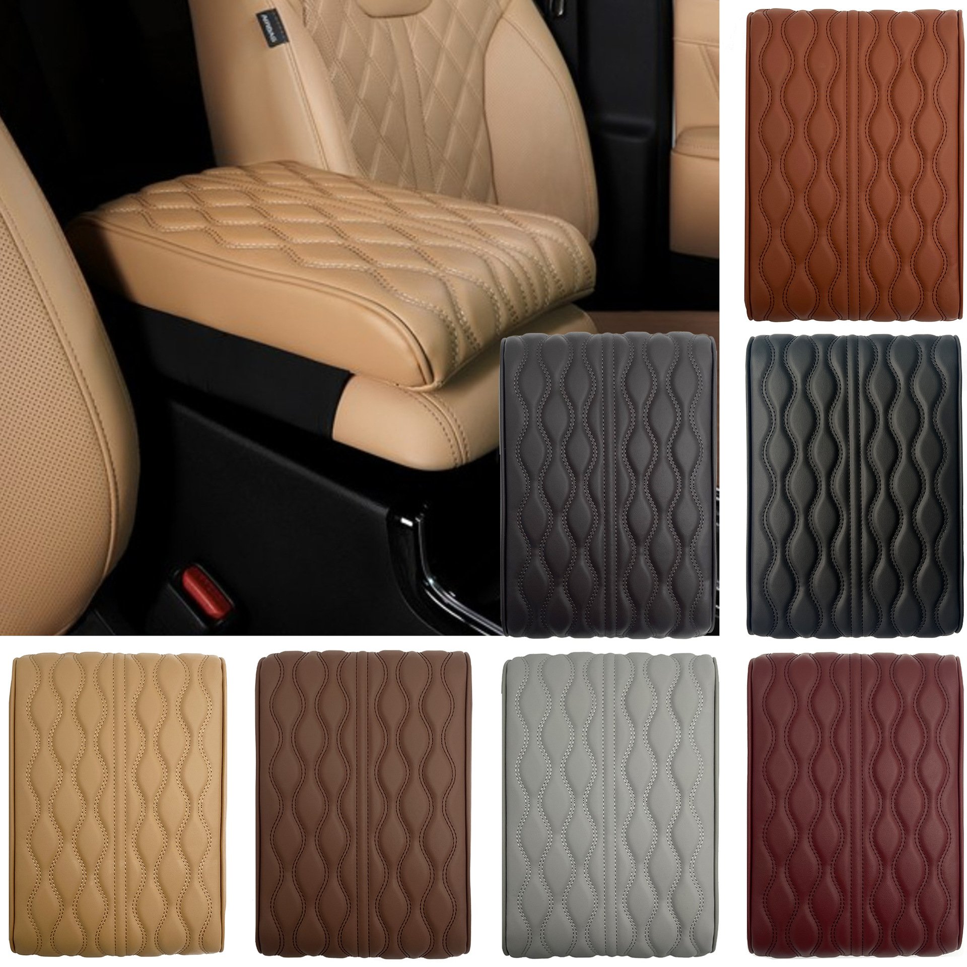 PU Leather Car Armrest Box Mat Memory Foam Armrest Seat Protective Pad for Universal Central Armrest Console Cover Cushion