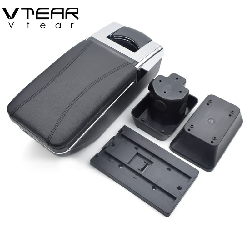 Vtear for Mazda 2/Mazda2/demio Armrest Leather Central Store Storage Box Red Thread Car-styling Interior ABS Arm Rest Accessory