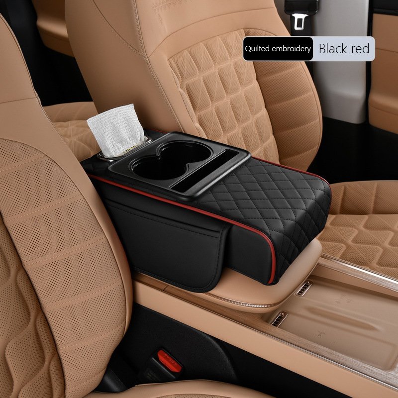 Extender Cushion Heighten Car Center Console Tissue Storage Box Phone Mount Card Purse Organizer Cup Holder Leather Armrest Box