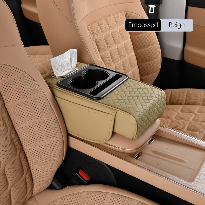 Extender Cushion Heighten Car Center Console Tissue Storage Box Phone Mount Card Purse Organizer Cup Holder Leather Armrest Box