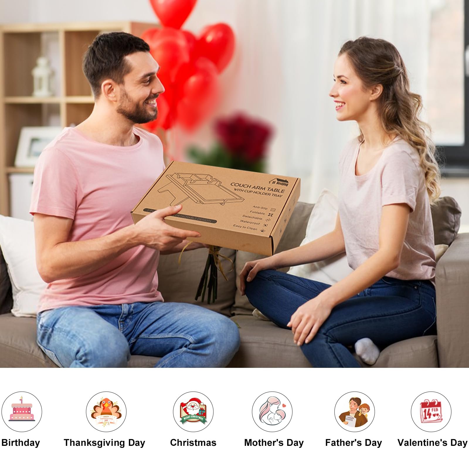 Custom Detachable Bamboo Sofa Arm Tray Clip on Side Table Couchbar Couch Cup Holder Tray Sofa Cup Holder for Drinks Snack Remote