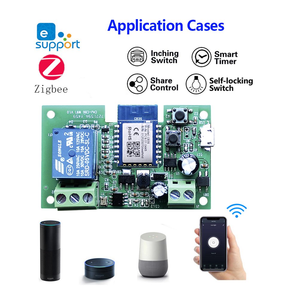 1CH RF Smart Switch 12V 24V 7-32V AC DC WIFI Tuya Remote Control 433 Light Switch 10A Relay Self-locking Interlock Inching