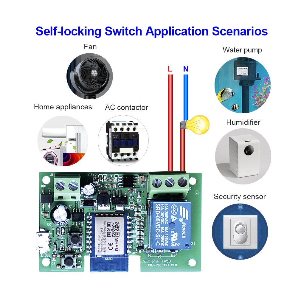 1CH RF Smart Switch 12V 24V 7-32V AC DC WIFI Tuya Remote Control 433 Light Switch 10A Relay Self-locking Interlock Inching