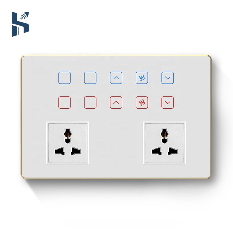 WiFi Glass Touch Switch APP Timed Control Lighting Indian Standard Curtain Fan Combination Switch with Universal Socket