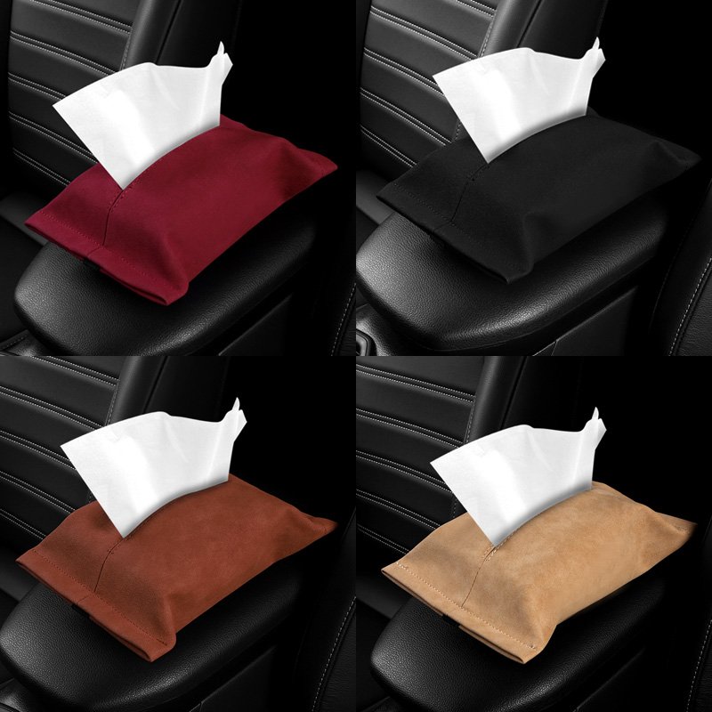 Universal Leather Car Tissue Box Cover Sun Visor Seat Back Hanging Type Car Tissue Box Holder Armrest Box Towel Storage Case