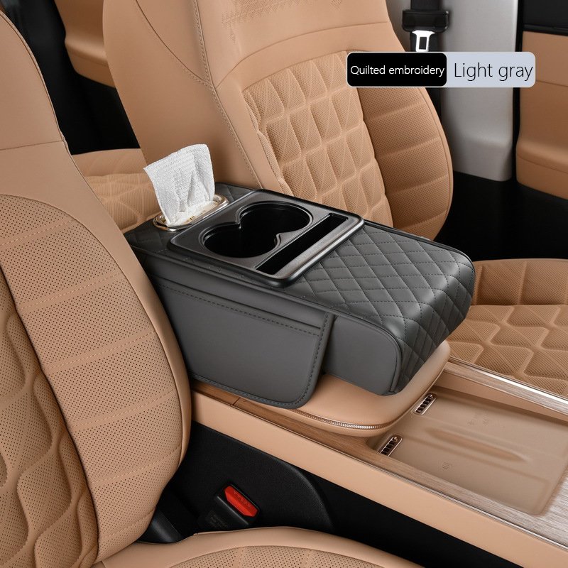 Luxury Leather Car Armrest Protection Cushion Car Interior Accessories Car Center Console Phone Cup Bottle Napkin Storage