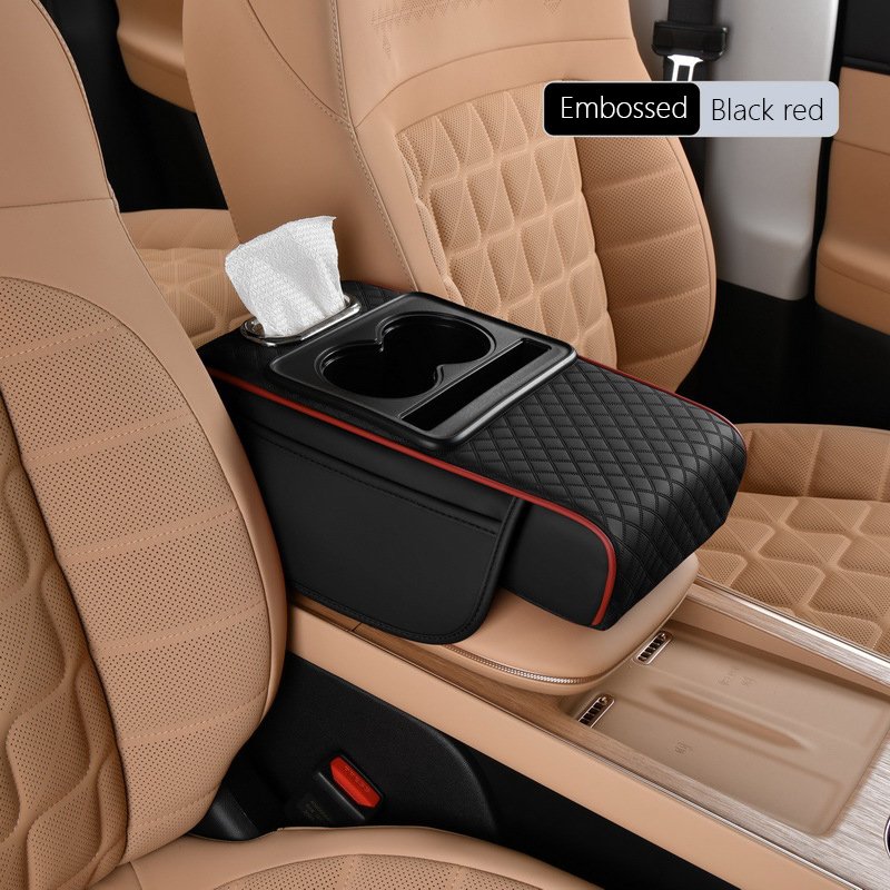 Luxury Leather Car Armrest Protection Cushion Car Interior Accessories Car Center Console Phone Cup Bottle Napkin Storage