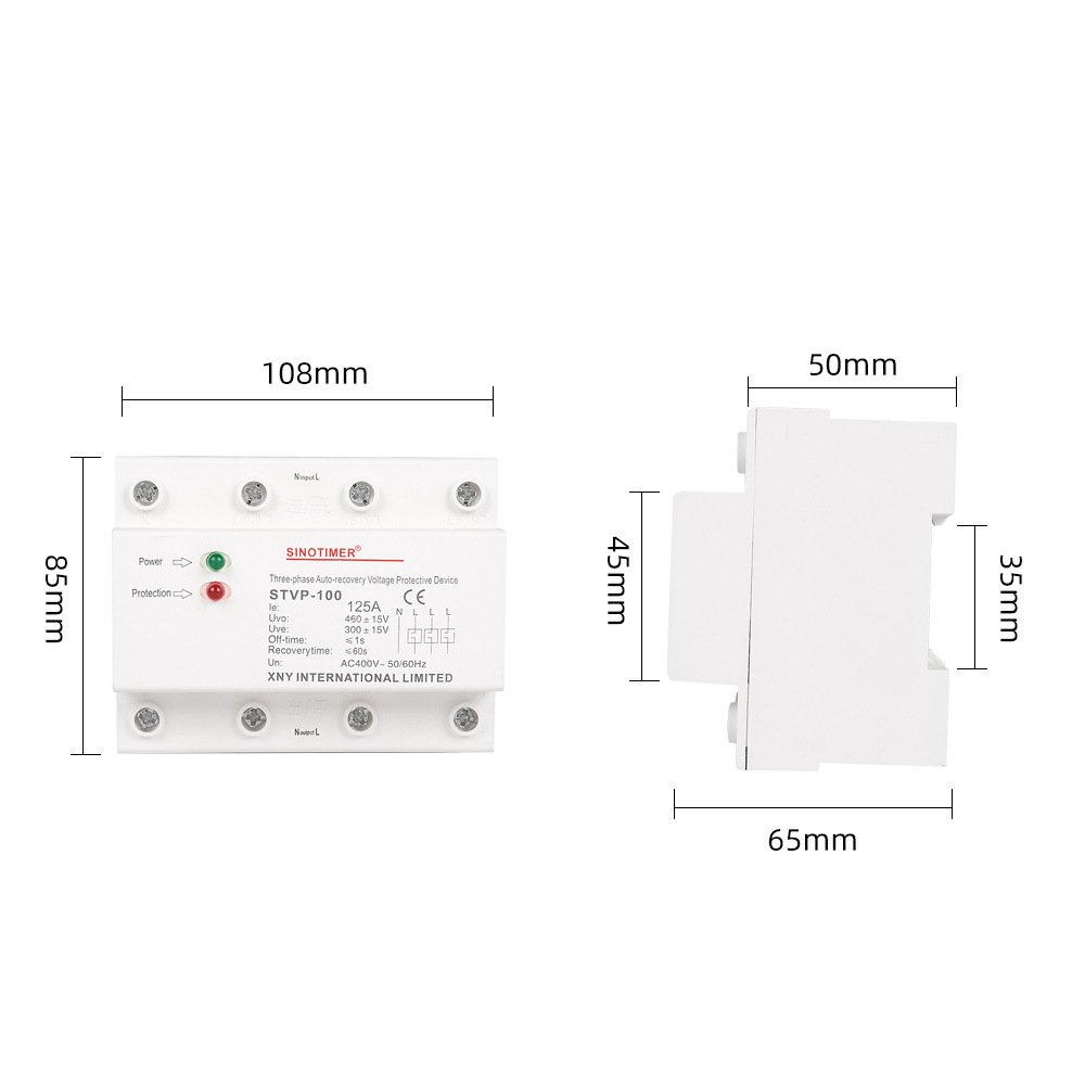 Heavy Duty 125A Three Phase 4 Wires 380V Economical Voltage Protector Self Recovery Auto Reconnect Voltage Protection Relay