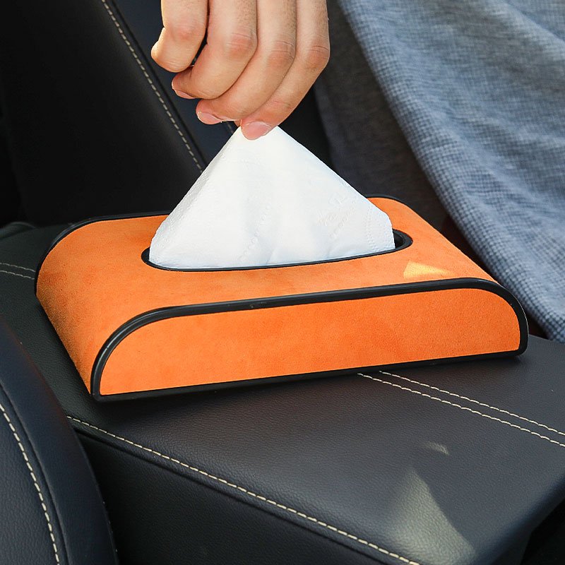 Universal Suede Car Tissue Box Cover Sun Visor Chair Back Hanging Type Car Tissue Box Armrest Box Towel Tissue Storage Case