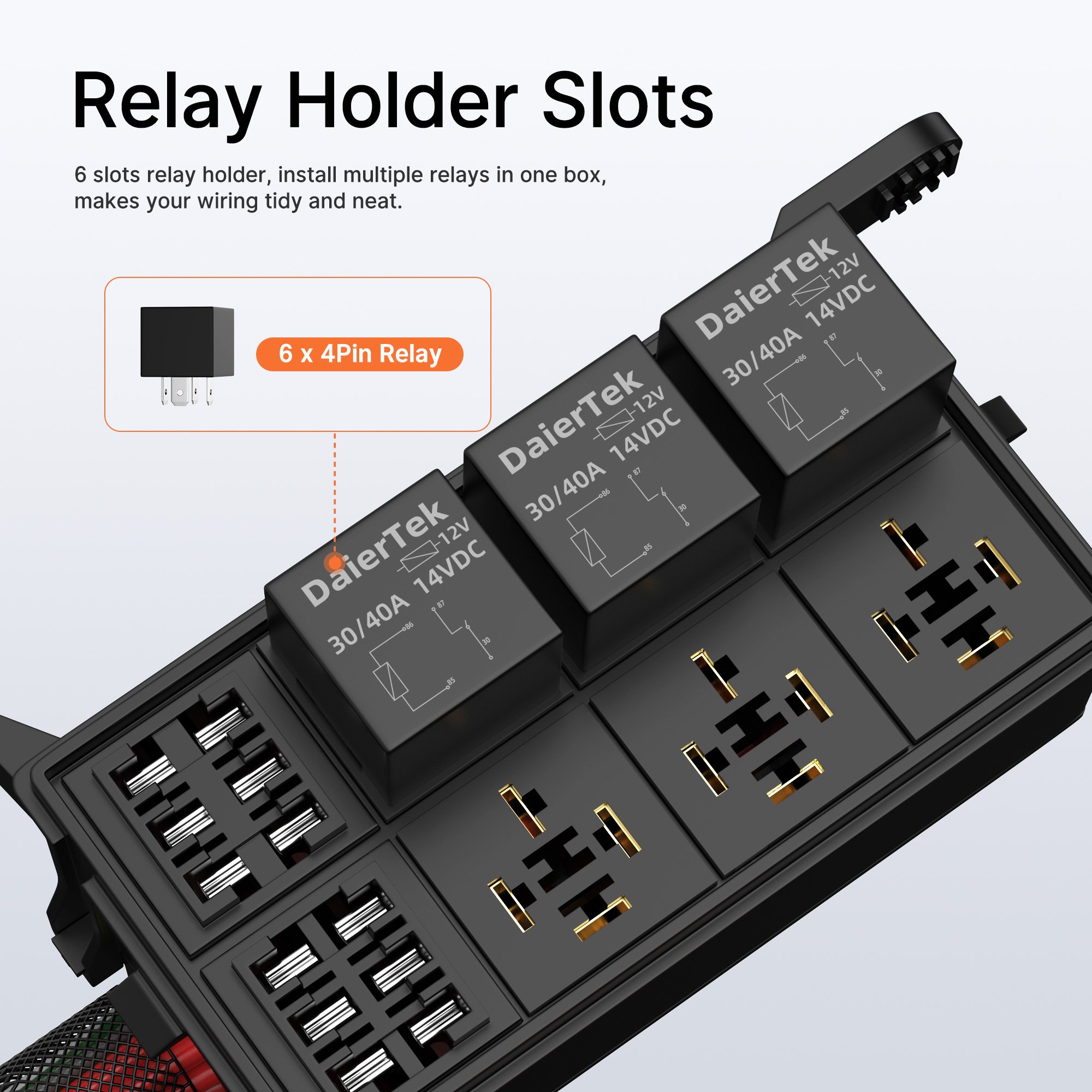 6 Way Auto Relay 12V 40A Pre-wired Car Fuse Box Relay 6 Slots Waterproof Relay 4 Pin With ATO/ATC Fuse
