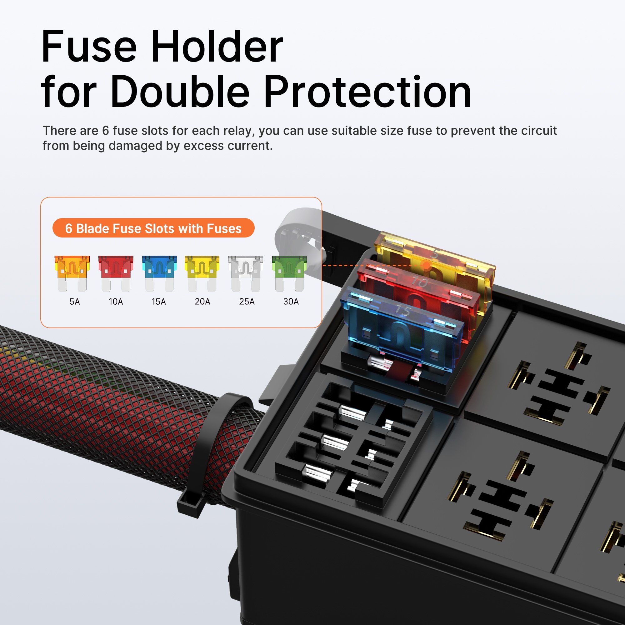 6 Way Auto Relay 12V 40A Pre-wired Car Fuse Box Relay 6 Slots Waterproof Relay 4 Pin With ATO/ATC Fuse