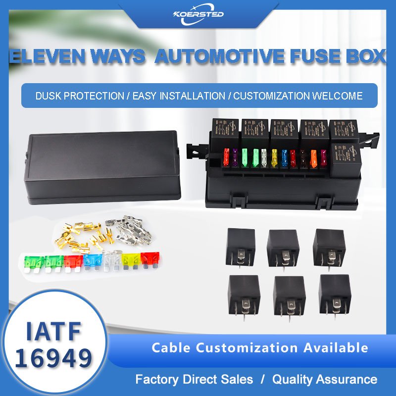 KKA-6R11F 11-Way Automotive Relay Box, Car Fuse Box, Auto Control Box Including 6 Relays and 11 Fuses