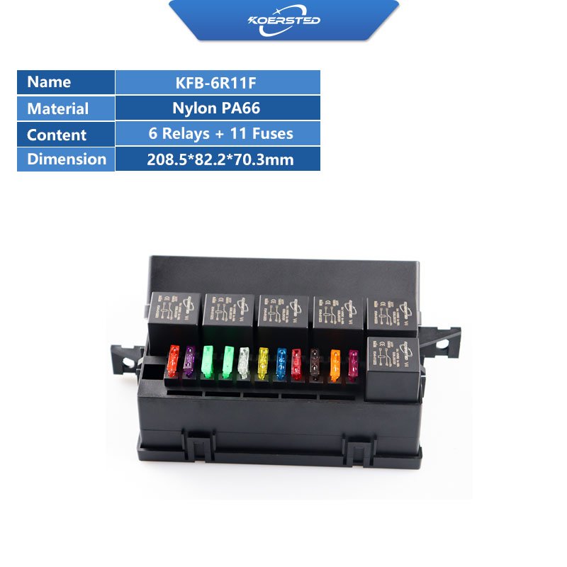 KKA-6R11F 11-Way Automotive Relay Box, Car Fuse Box, Auto Control Box Including 6 Relays and 11 Fuses