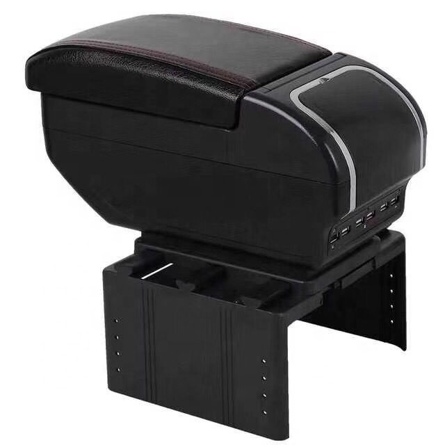 Universal 6 USB Car Central Container Armrest Box PU Leather Center Storage Case