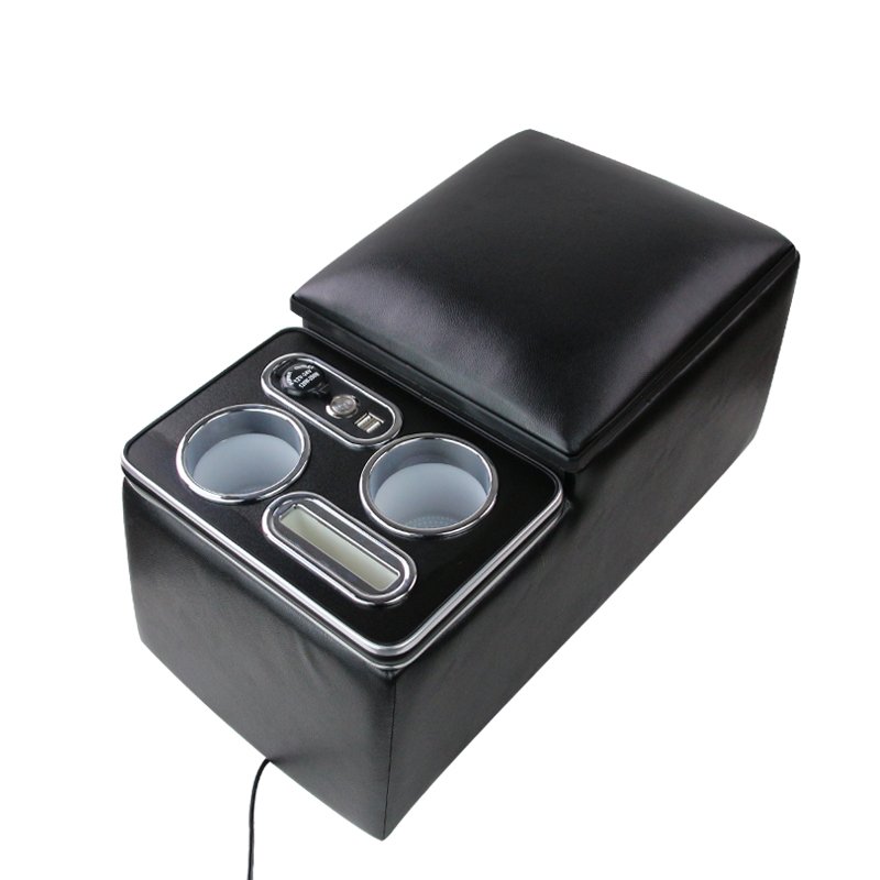 High-Quality Leather Car Rear Center Console Storage Armrest Box with Cup Holders, Customizable for Various Models