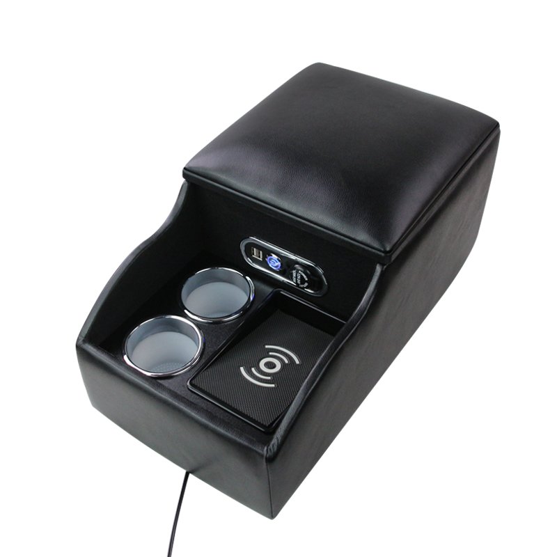 High-Quality Leather Car Rear Center Console Storage Armrest Box with Cup Holders, Customizable for Various Models