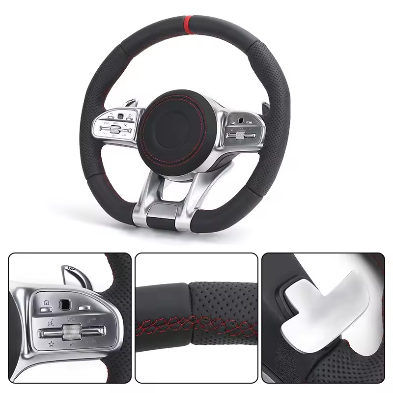 Custom Lenkrad Half Perforated Leather Steering Wheel for Mercedes Benz AMG W205 W212 W213 X217 W217 W166 W222 S400 GLE GLC GLB