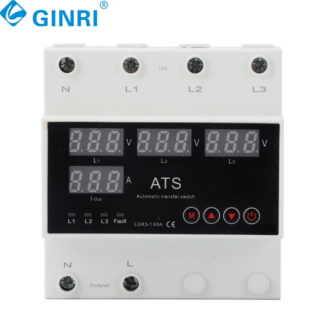 3 Phase ATS 63a Digital Adjustable Over and Under Voltage Current protection Automatic Phase Changeover Transfer Switch 3P+N