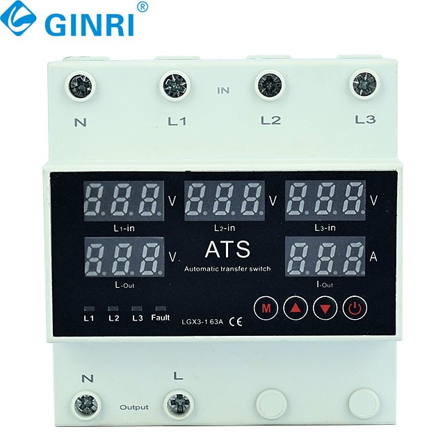 3 Phase ATS 63a Digital Adjustable Over and Under Voltage Current protection Automatic Phase Changeover Transfer Switch 3P+N