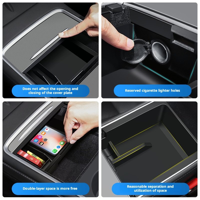 Flocking Console Organizer for Tesla Model Y 3 2021 2024 ABS Central Cup Holder Armrest Storage Box Trays Hidden Interior