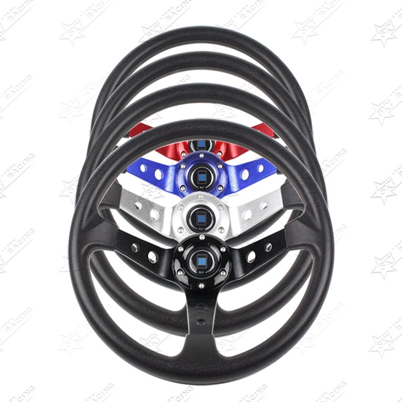 Car Modification 345mm 3 spoke Deep Dish PU+Aluminum sport steering wheel