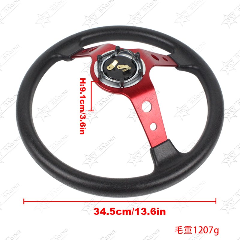 Car Modification 345mm 3 spoke Deep Dish PU+Aluminum sport steering wheel