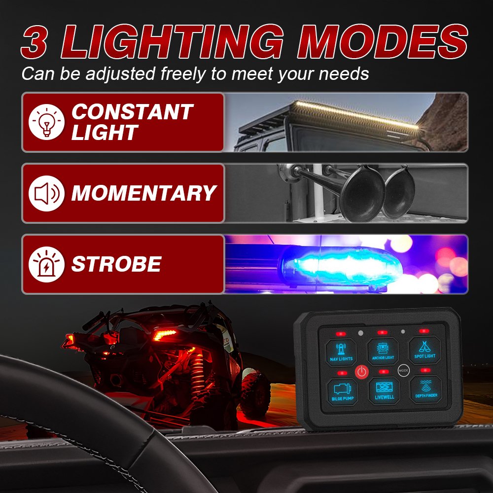 Race Car Switch Panel 6 Gang RGB Dimmable 12V 24V Relay Box with Touch Control Truck RV Auto Switch Panel