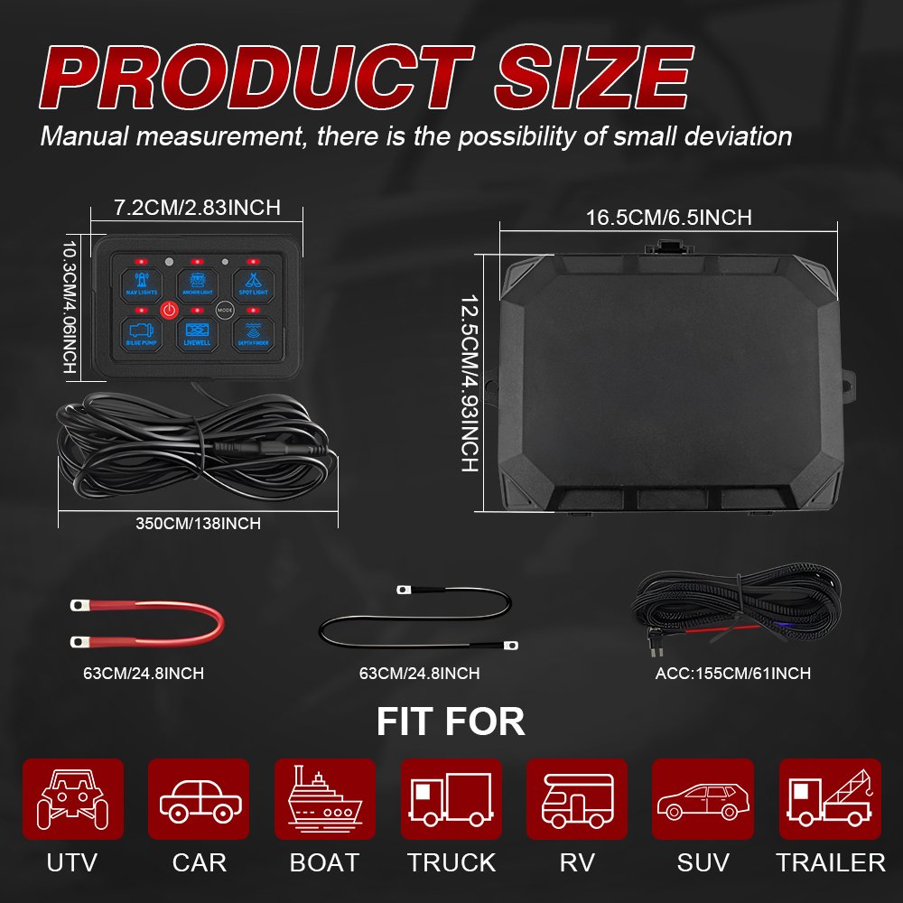 Race Car Switch Panel 6 Gang RGB Dimmable 12V 24V Relay Box with Touch Control Truck RV Auto Switch Panel
