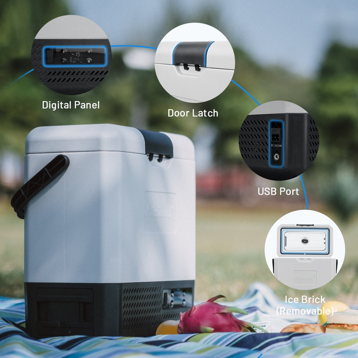 P18 Alpicool Colorful Individual Car Fridge DC 12V in Car Truck Refrigerator with Built in Battery with Handle Portable
