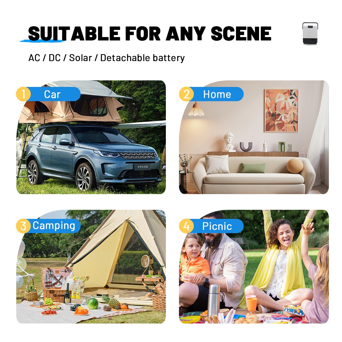 P18 Alpicool Colorful Individual Car Fridge DC 12V in Car Truck Refrigerator with Built in Battery with Handle Portable