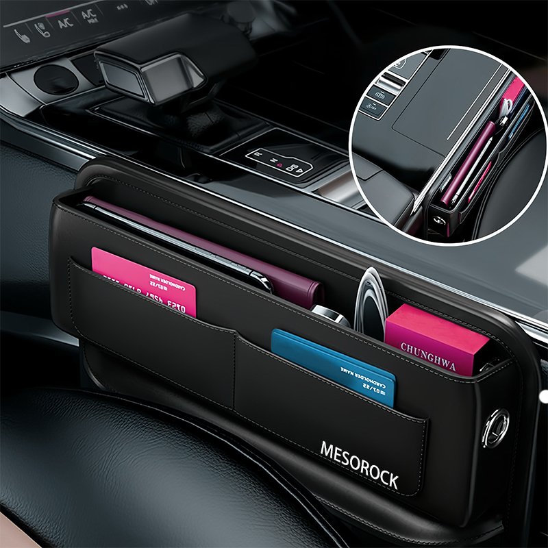 MESOROCK Between Front Seat PU Leather Car Seat Organizer Multifunction Car Seat Gap Filler Organizer Armrest Storage Box