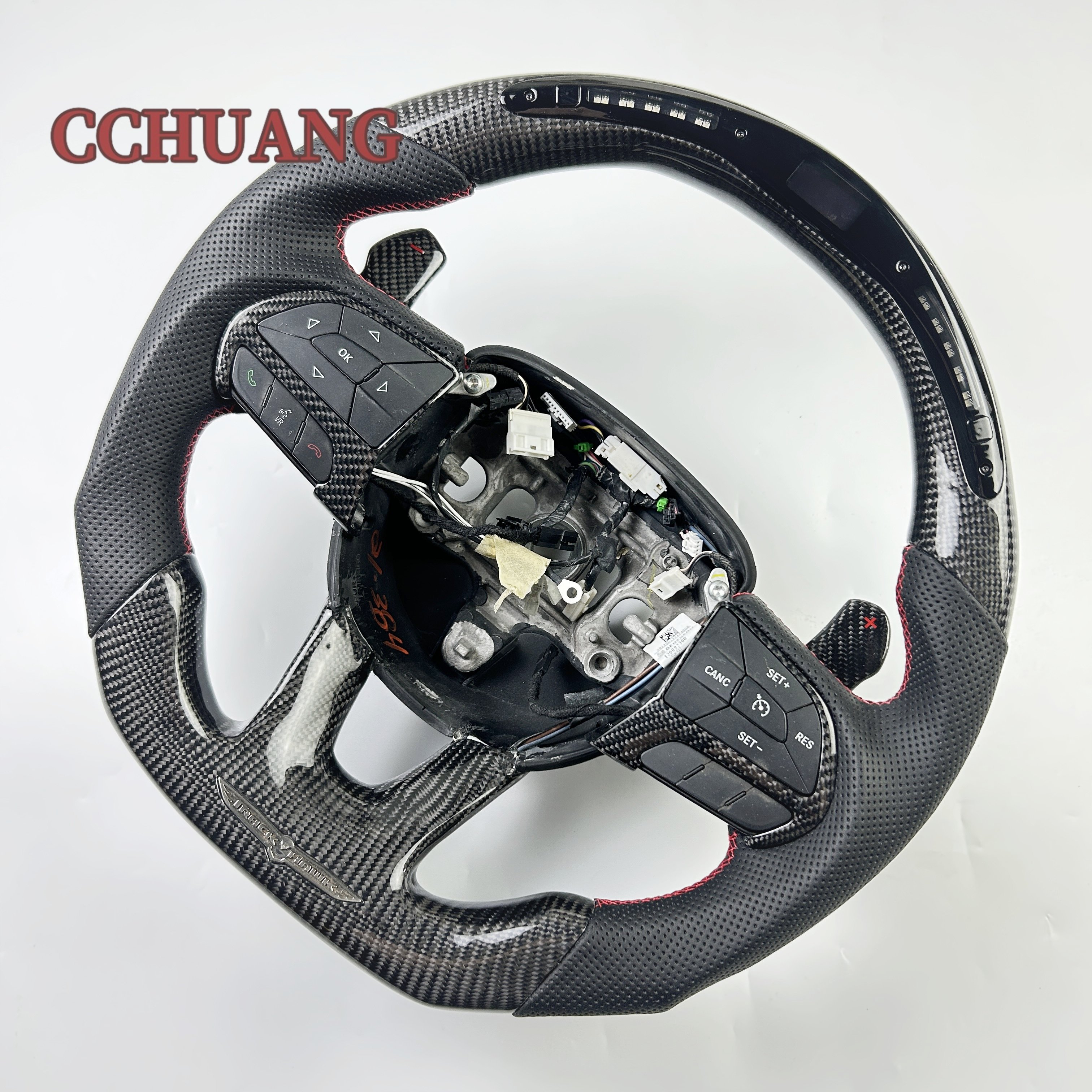 Custom perforated leather carbon fiber steering wheel with LED display for 2014-2019 Dodge Challenger SRT