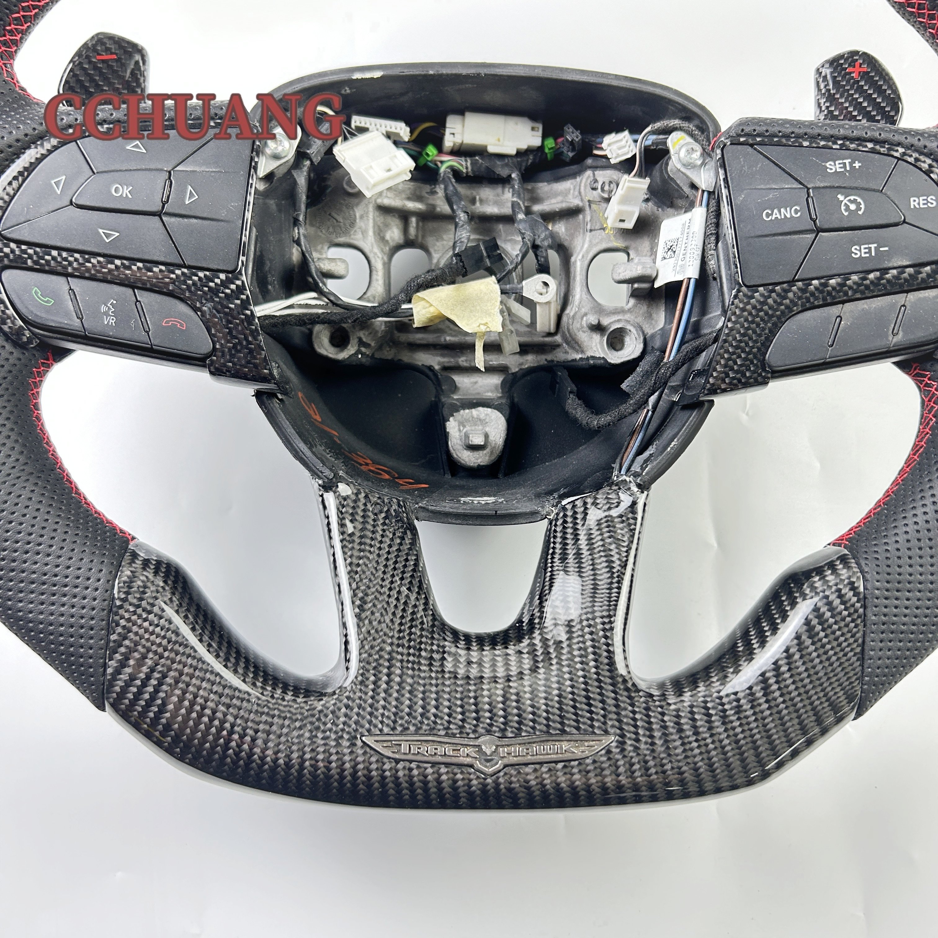 Custom perforated leather carbon fiber steering wheel with LED display for 2014-2019 Dodge Challenger SRT