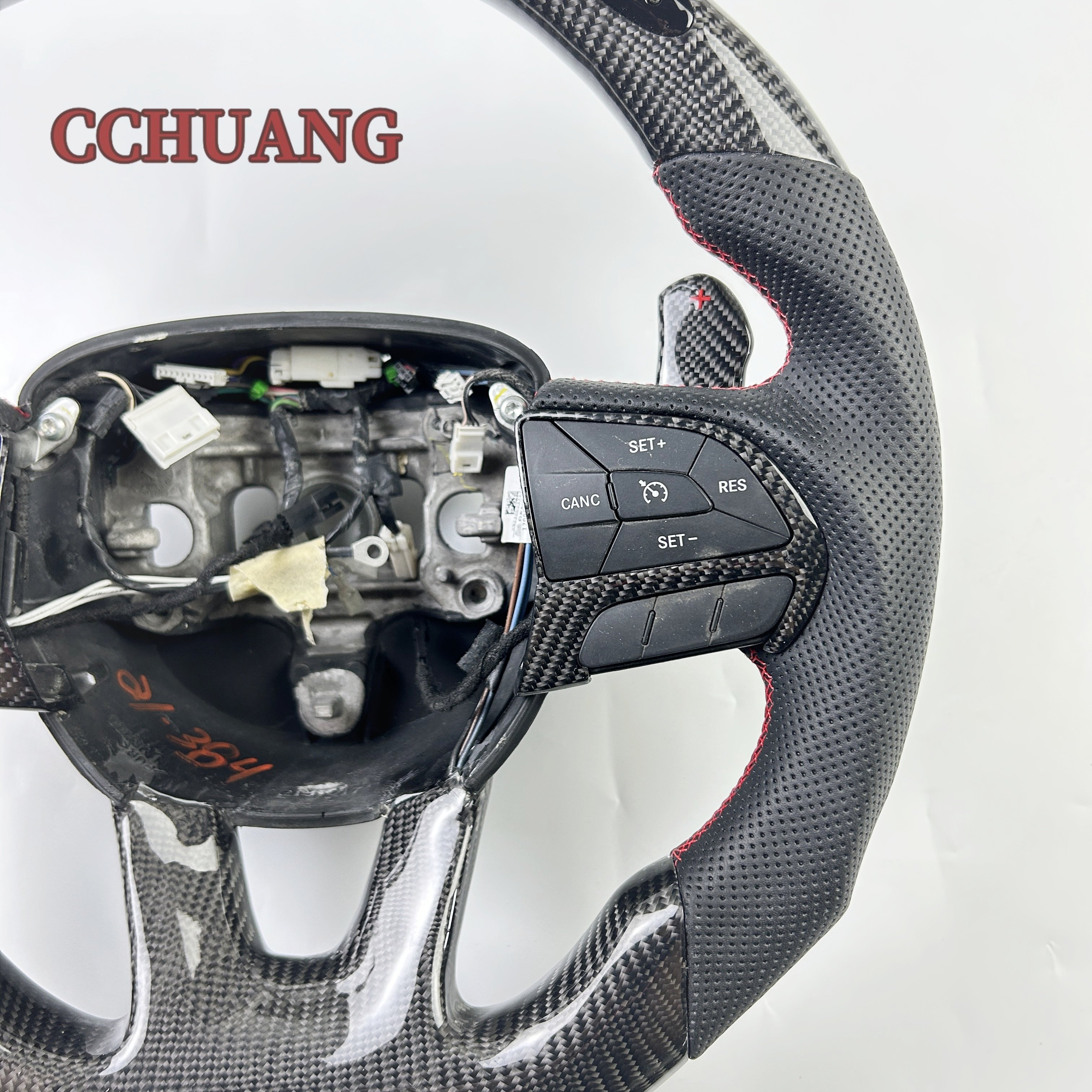Custom perforated leather carbon fiber steering wheel with LED display for 2014-2019 Dodge Challenger SRT