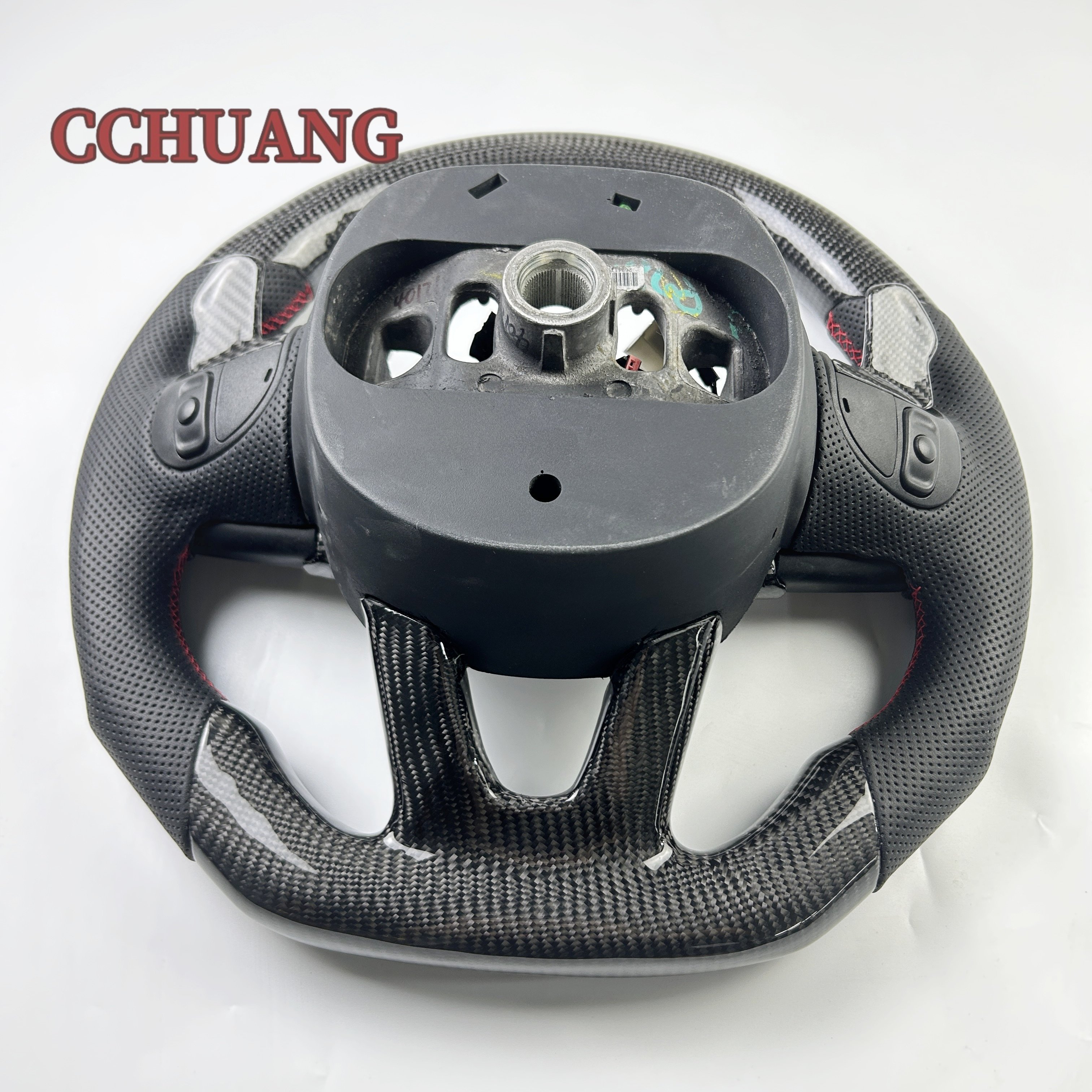 Custom perforated leather carbon fiber steering wheel with LED display for 2014-2019 Dodge Challenger SRT