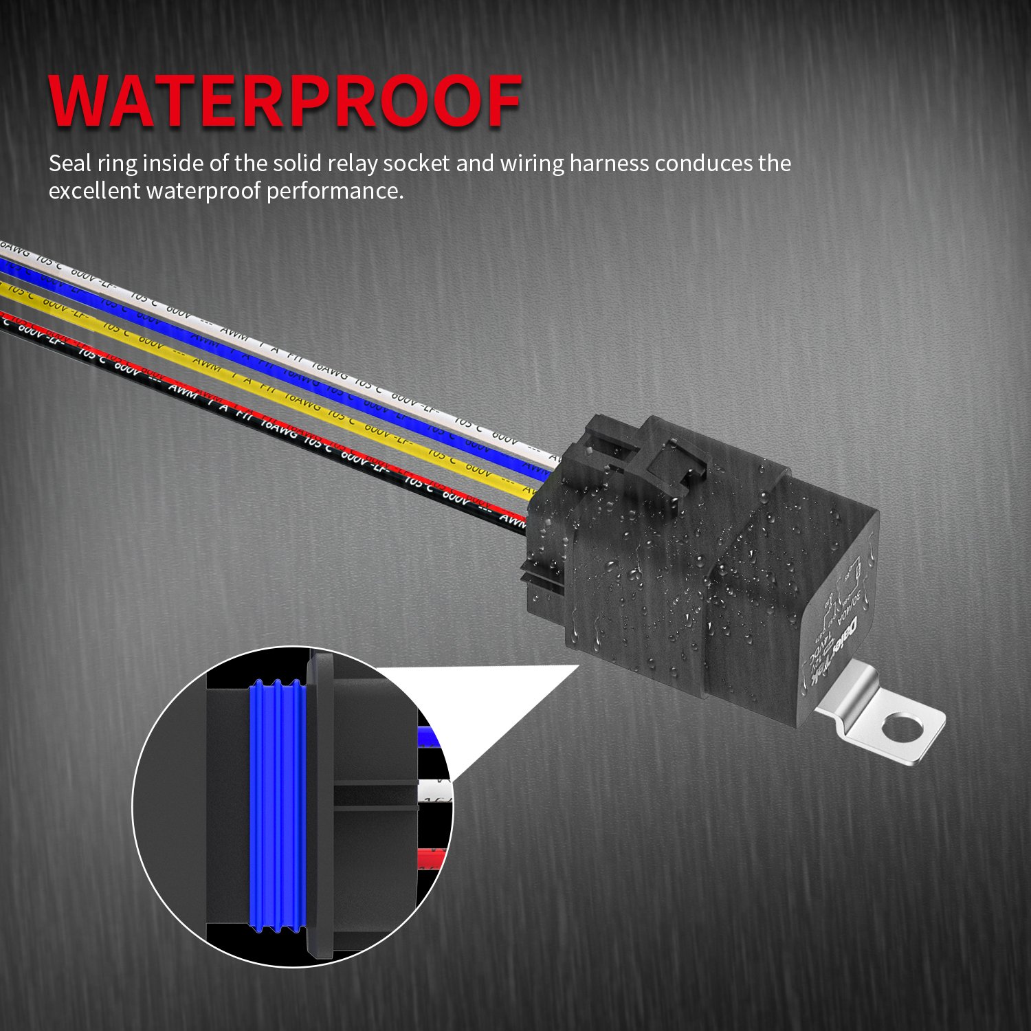 SPDT Auto Relays 12V 5 Pin Relay 40A Waterproof Relay Socket with Bracket and 15cm 12AWG&16AWG Wire Length