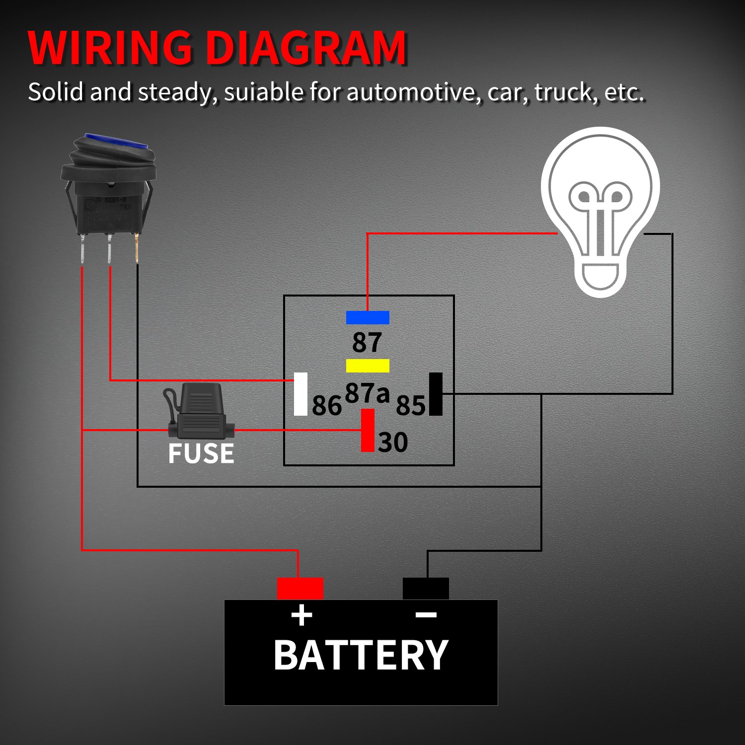 SPDT Auto Relays 12V 5 Pin Relay 40A Waterproof Relay Socket with Bracket and 15cm 12AWG&16AWG Wire Length