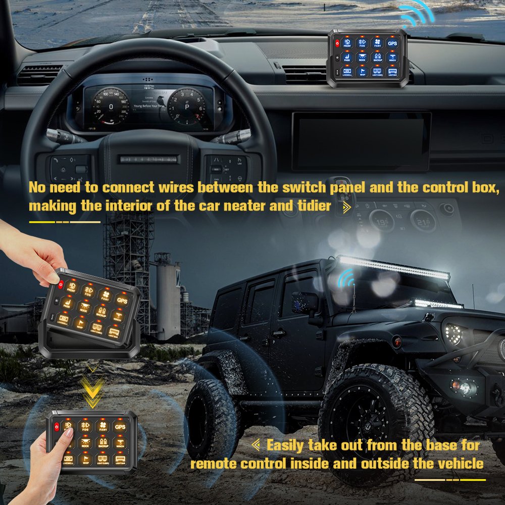 Auto Car Switch Box 12V 24V Off Road Led Light Controller 12 Gang Switch Panel Wireless RGB with Overload Protection Relay