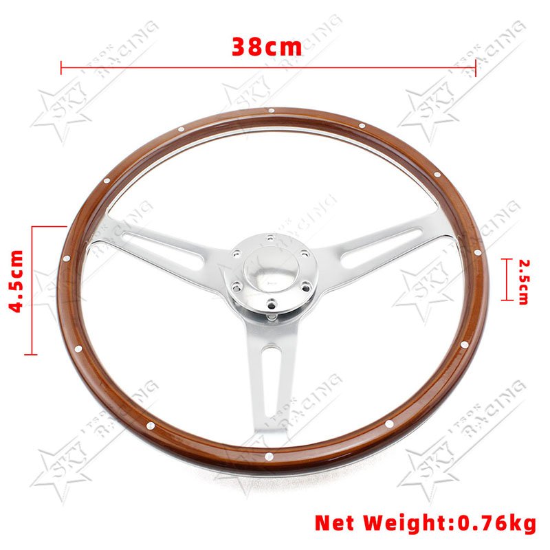 Universal 15inch Classic Real Wooden Car steering wheel 380mm Genuine Solid Wood Steering Wheel