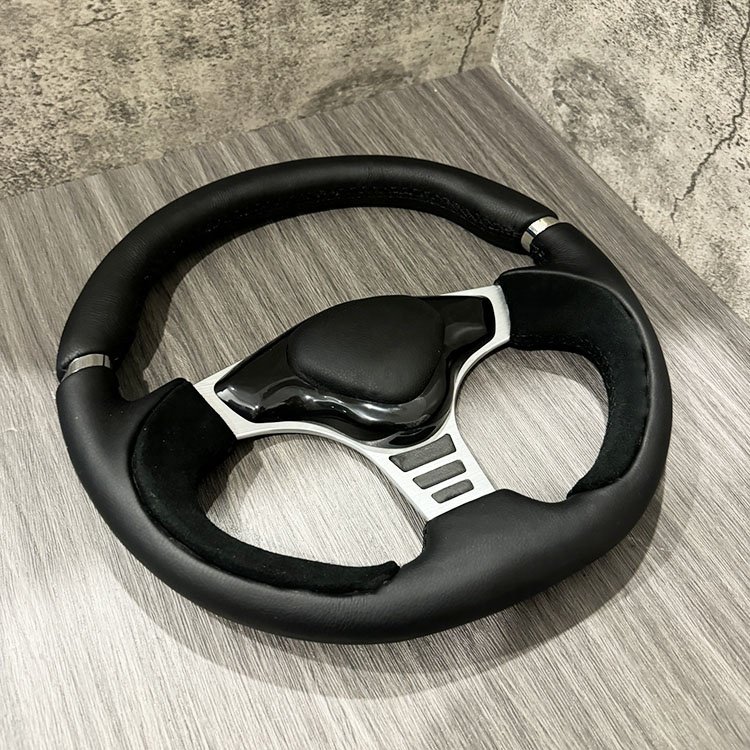 Car modified Racing 14 "semi-round T-D word direction technology microfiber leather frosted steering wheel