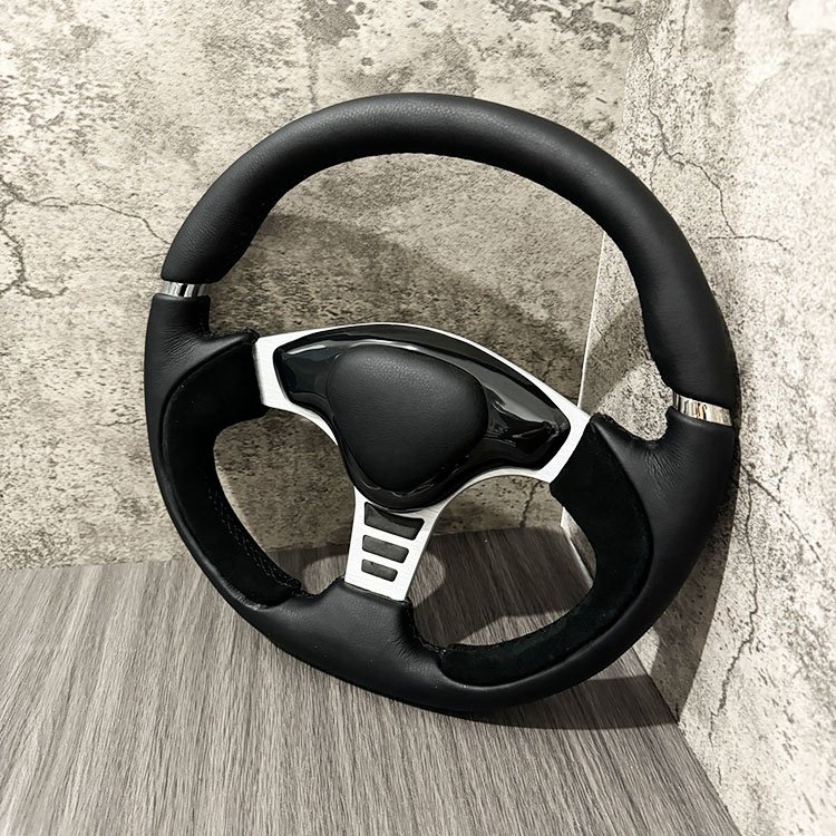 Car modified Racing 14 "semi-round T-D word direction technology microfiber leather frosted steering wheel
