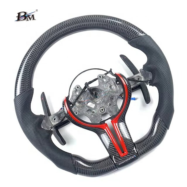 Round 350mm For BMW F Chassia 1-4 Series F36/30/44 Series 2010 to 2019 Red Carbon Fiber Cover Paddle Shift M Steering Wheels