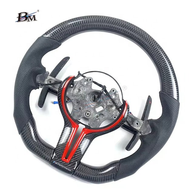 Round 350mm For BMW F Chassia 1-4 Series F36/30/44 Series 2010 to 2019 Red Carbon Fiber Cover Paddle Shift M Steering Wheels