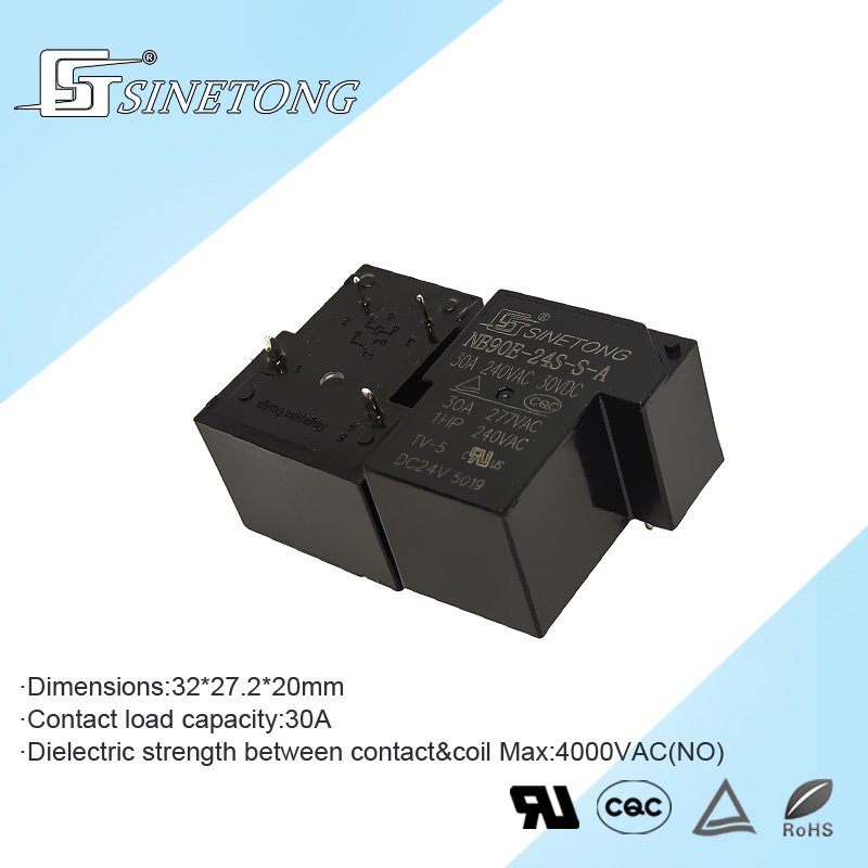 Sinetong NB90E-24S Miniature 24 Volt DC SPDT NO Relay 30A 1A Contact Electromagnetic Power Relays Auto ON/OFF Sealed Protect