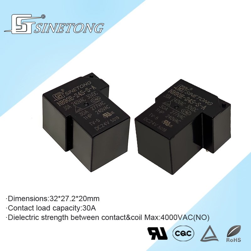 Sinetong NB90E-24S Miniature 24 Volt DC SPDT NO Relay 30A 1A Contact Electromagnetic Power Relays Auto ON/OFF Sealed Protect