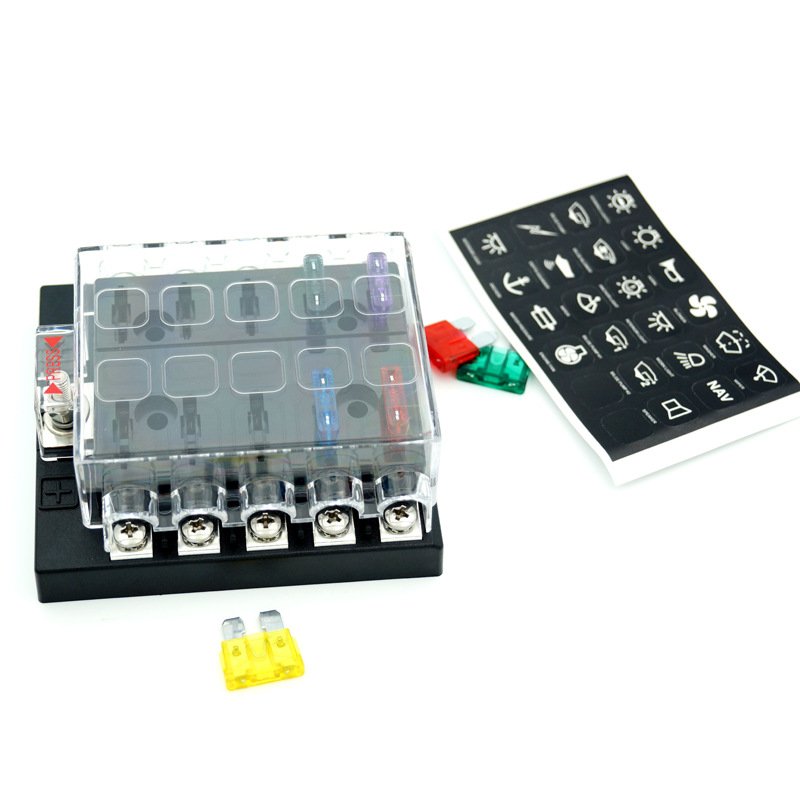 Car parts Blade Automotive Fuse Block 10 Way Standard ATC/ATO Screw Inline terminal Fuse Block With Led Warning Light Cover